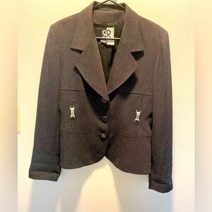 Vintage 90s Rina Rossi Blazer Black/White Pin Dot Silver Buckles Art Deco 10